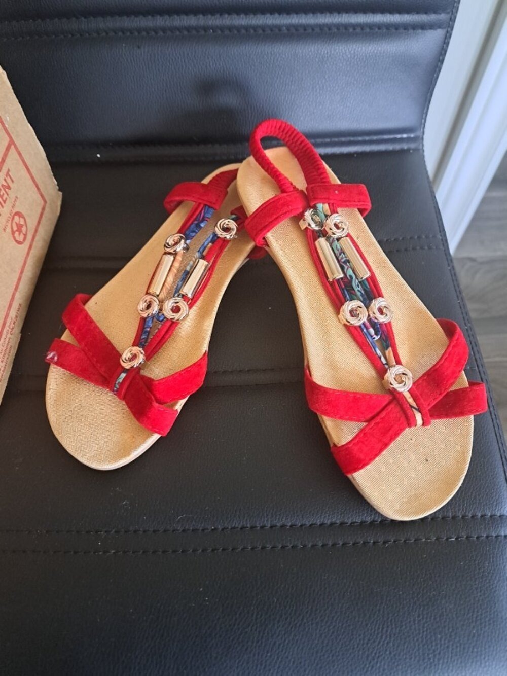 Ladies stretchy strappy Roman flats sandals lightweight summer beachy Bohemian 7